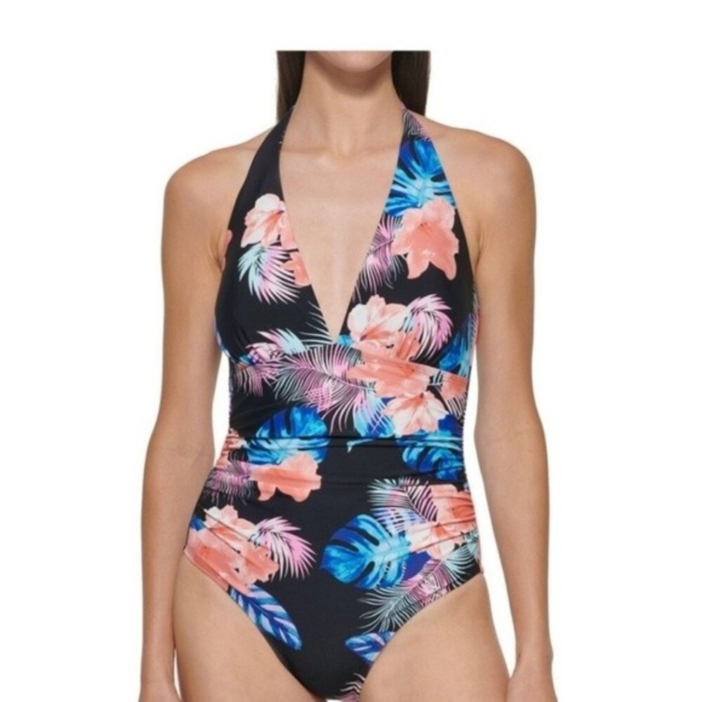 DKNY One Piece Swimsuit Tummy Control Halter Size Medium NWT